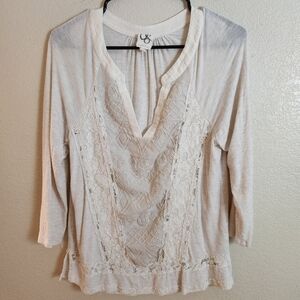 One September Anthropologie Ivory Lace Long Sleeve Boho Cottagecore Top